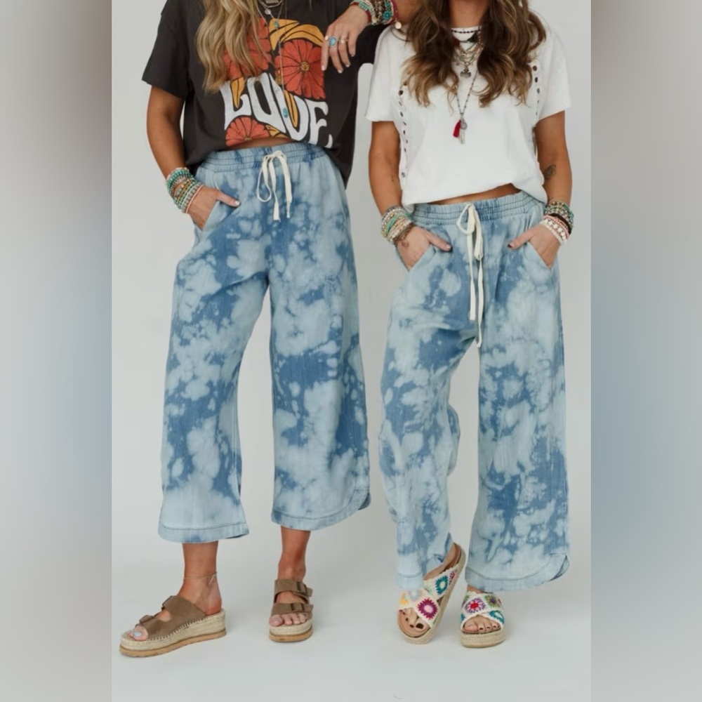 THREE BIRD NEST wide leg denim pants in bleach dye